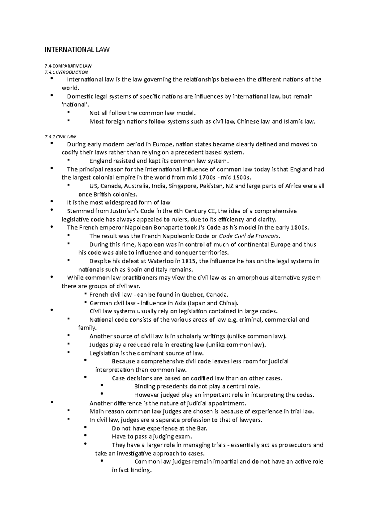 International Law Reading Notes - INTERNATIONAL LAW 7 COMPARATIVE LAW 7 ...