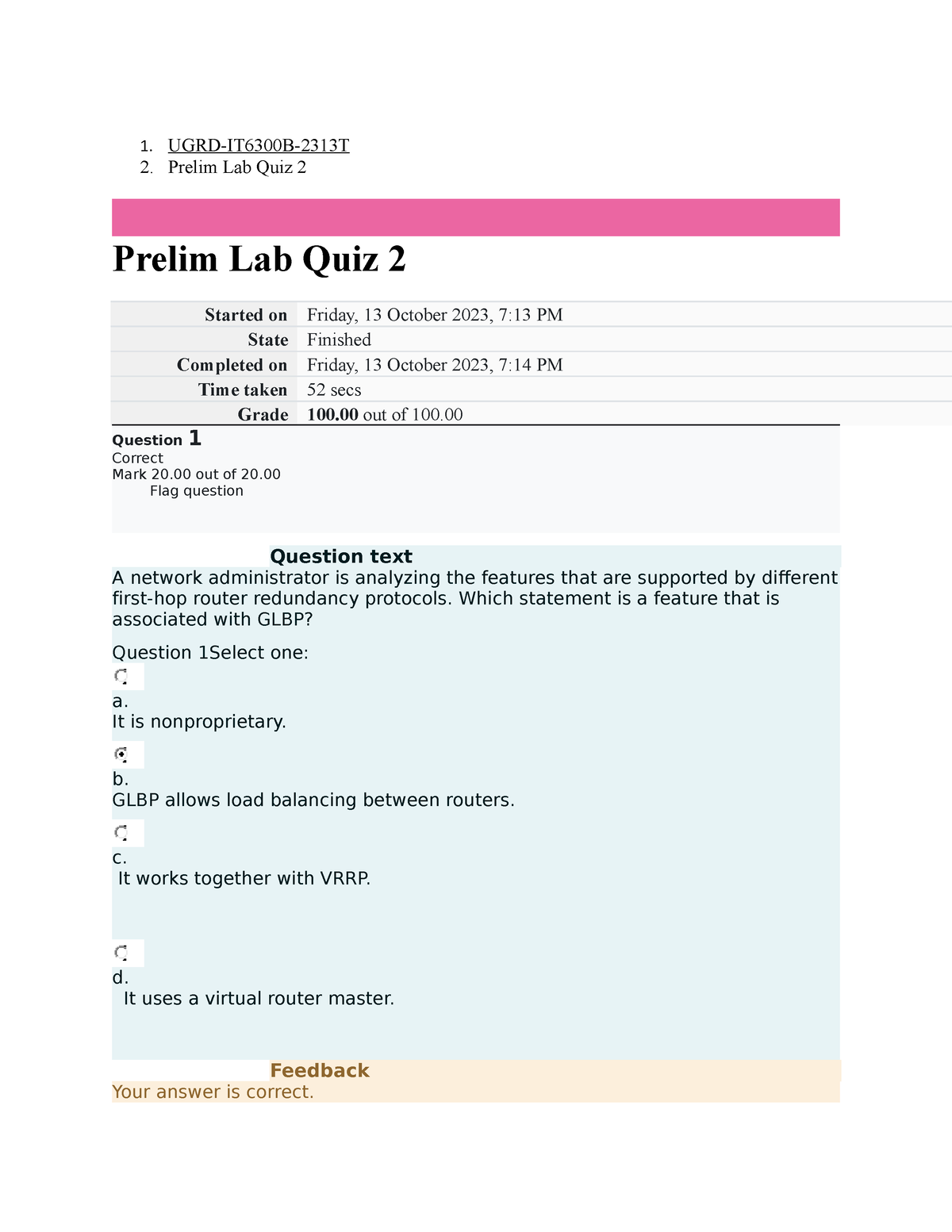 UGRD-IT6300B Data Communications And Networking 3 Prelim Lab Quiz 2 - 1 ...