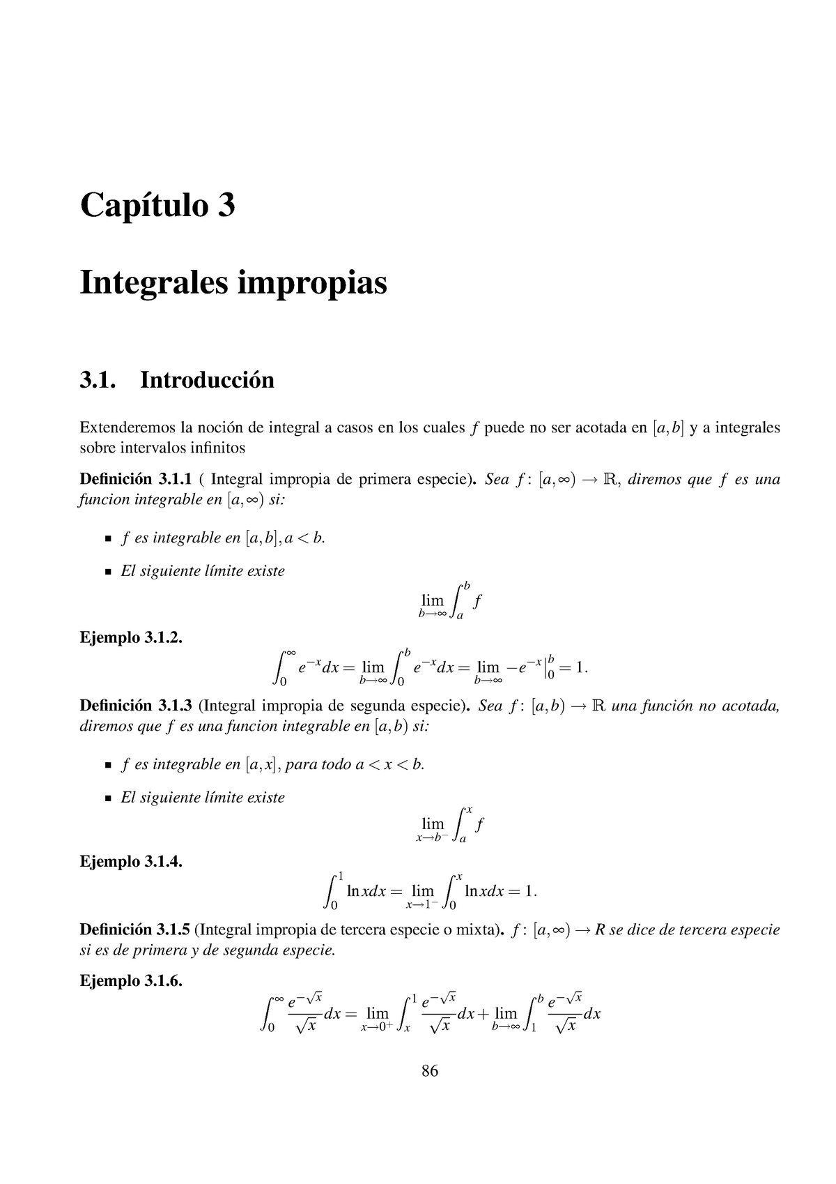Integrals impropies-Series Numeriques - Capítulo 3 Integrales impropias 3.  Introducción Extenderemos - Studocu
