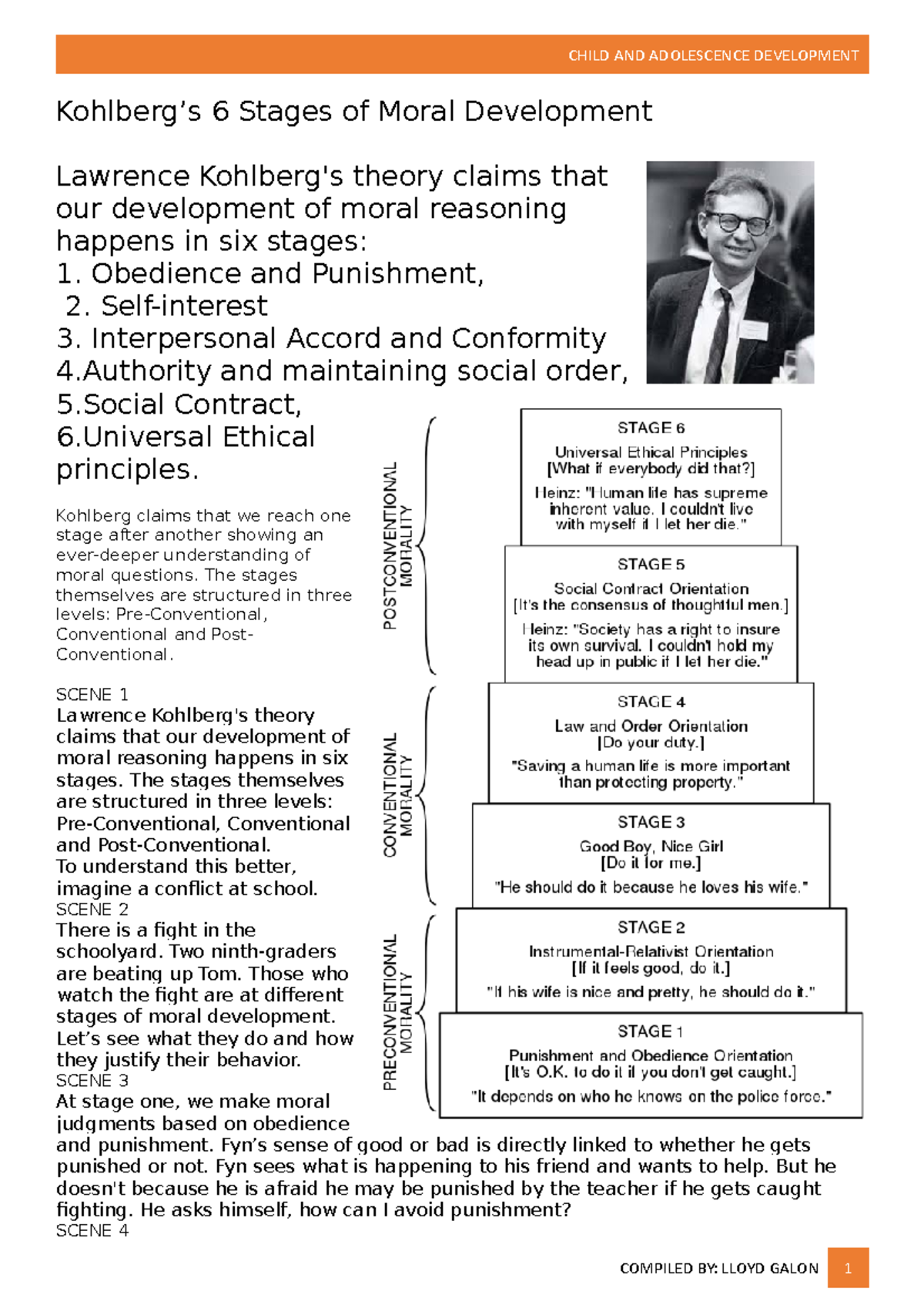 Kohlberg 6 stages of Development CHILD AND ADOLESCENCE DEVELOPMENT