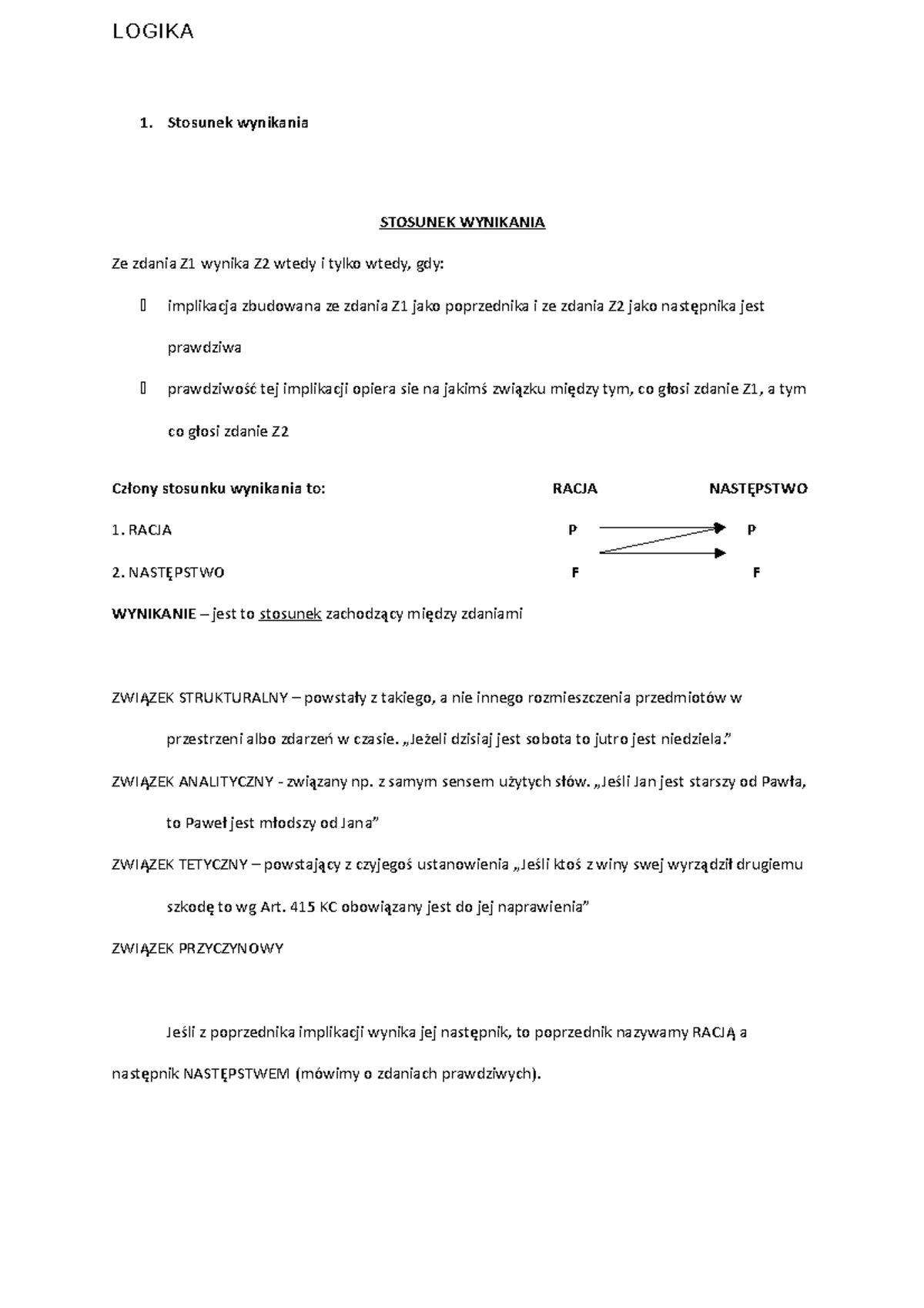 Logika 07 Stosunek Wynikania - LOGIKA Stosunek Wynikania STOSUNEK ...