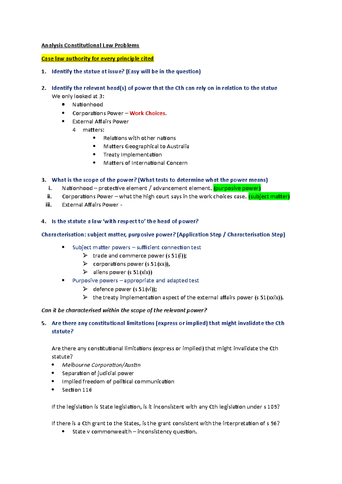 Constitutional Law Exam Notes - Analysis Constitutional Law Problems ...