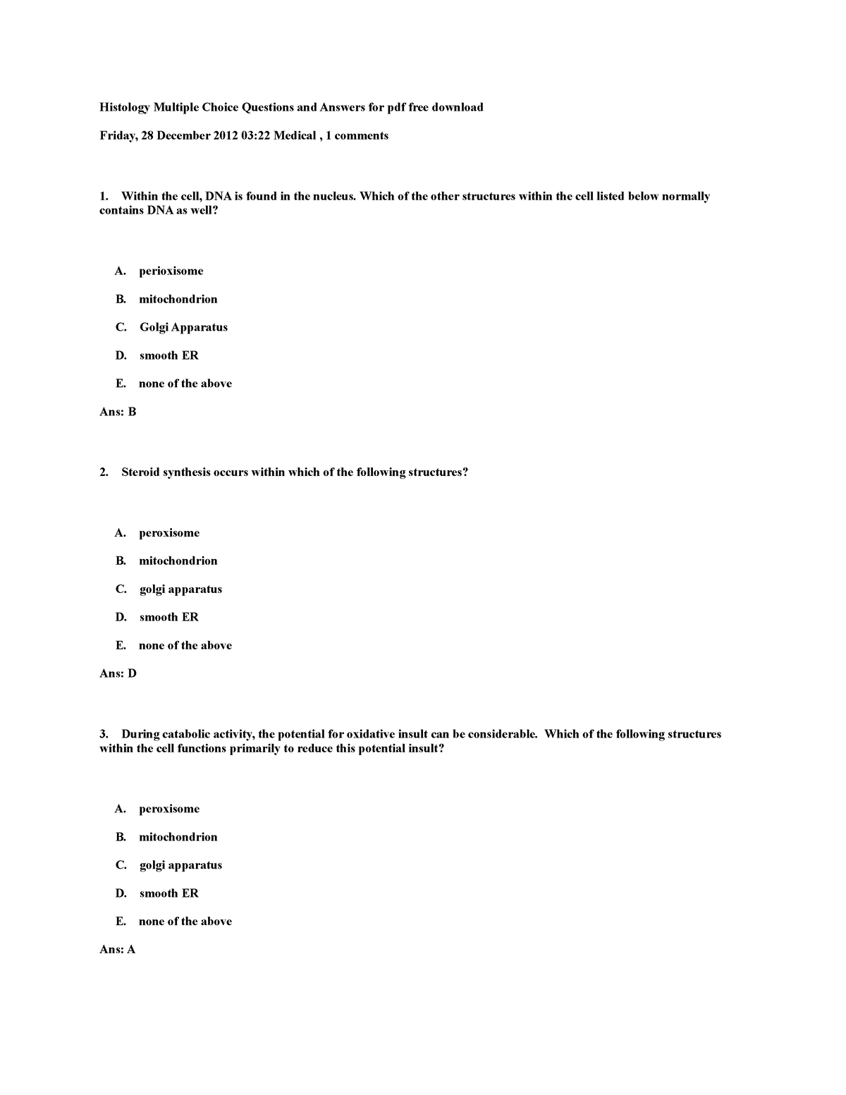 241779406 Histology Multiple Choice Questions And Answers For PDF Free ...