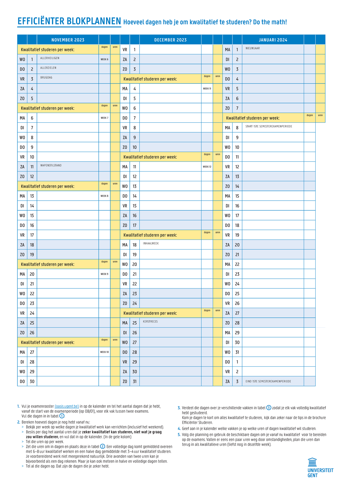 Blokplanner - Vul Je Examenrooster (oasis.ugent) In Op De Kalender En ...