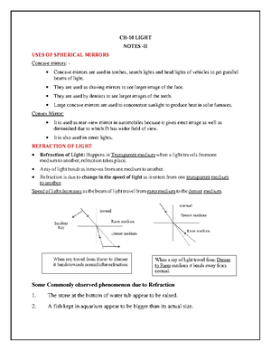 CH - Light (PART 1) - CHAPTER 10: LIGHT- NOTES LIGHT Light is the form ...