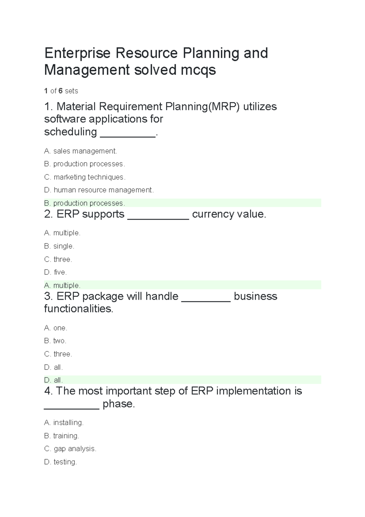 Enterprise Resource Planning and Management solved mcqs - MECHANICAL ...