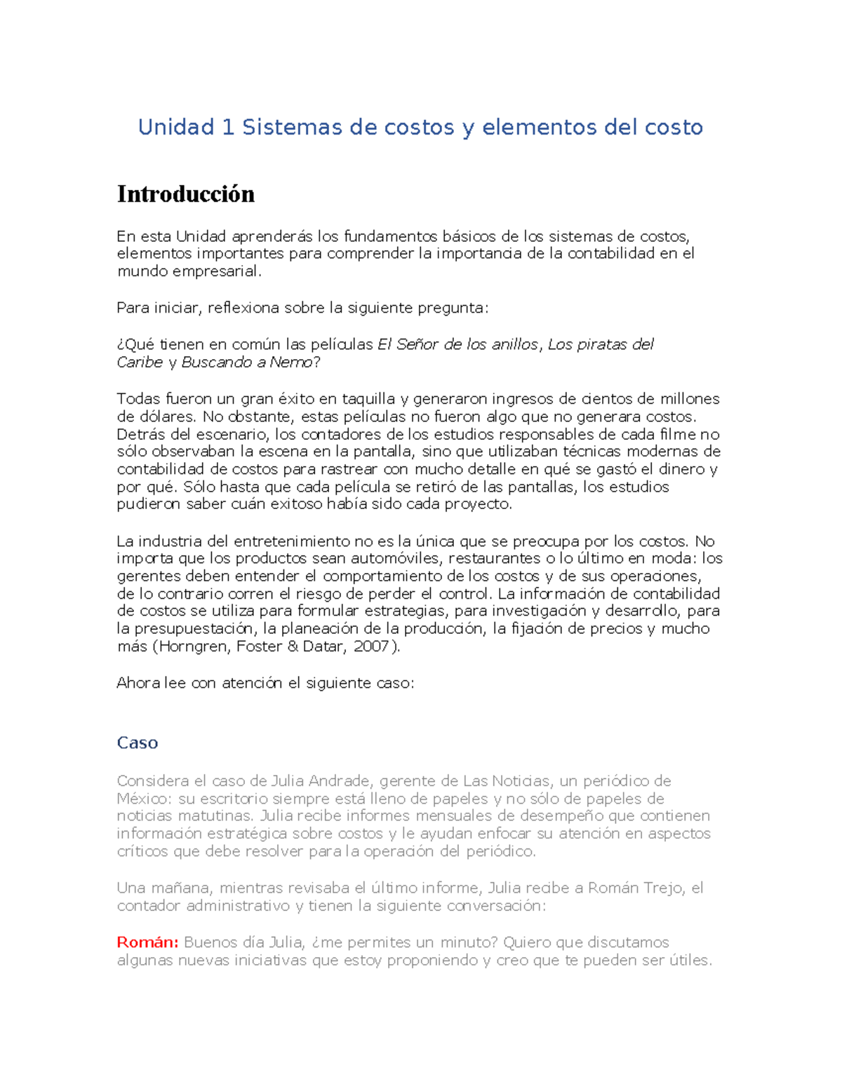Unidad 1 Sistemas de costos y elementos del costo - Para iniciar ...