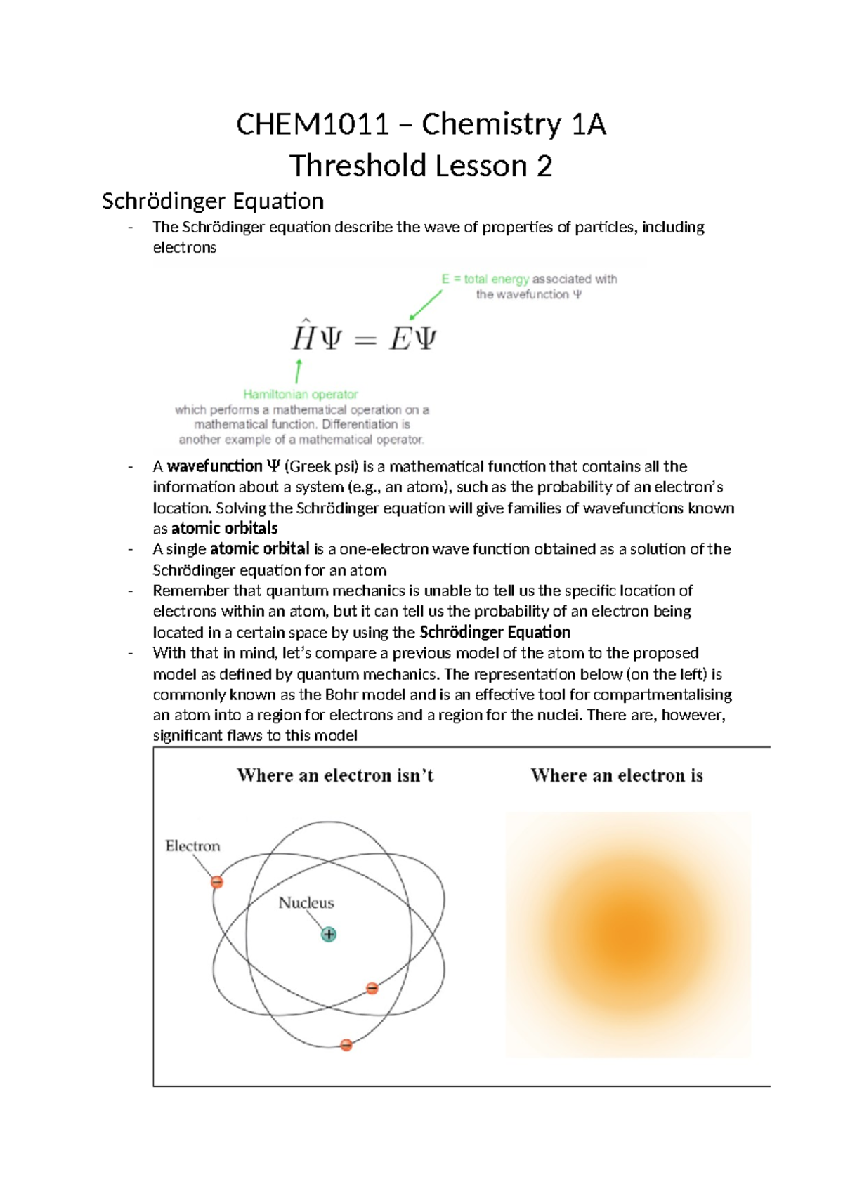 CHEM1011 - Threshold Lesson 2 - CHEM1011 – Chemistry 1A Threshold ...