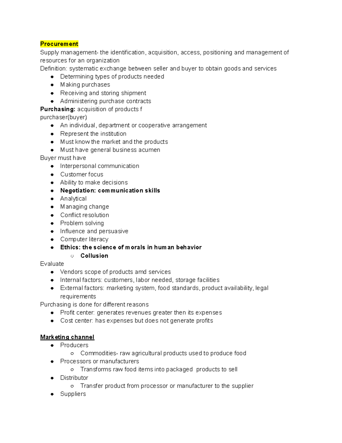 Ntdt321 exam 2 notes - Procurement Supply management- the ...