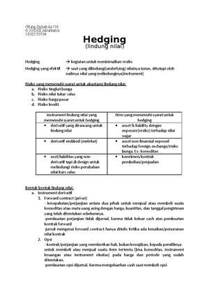 Resume Hedging Accounting Ghina Salsabila 10 Diii Akuntansi 1302170704 Hedging Lindung Nilai Hedging Kegiatan Untuk Meninimalkan Resiko Hedging Yang Efektif Studocu