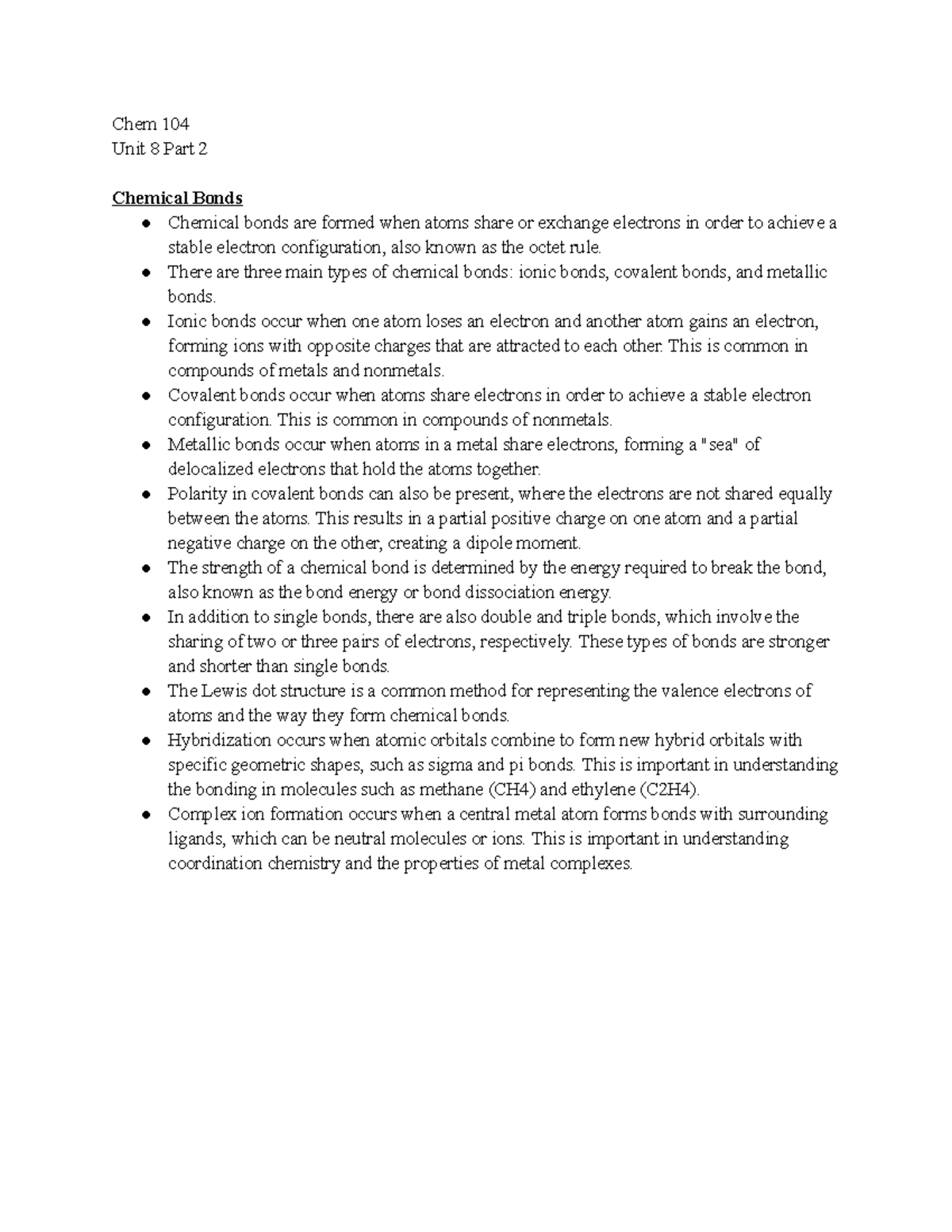 General Chemistry 104 Unit 8 Part 2 Note Chem 104 Unit 8 Part 2