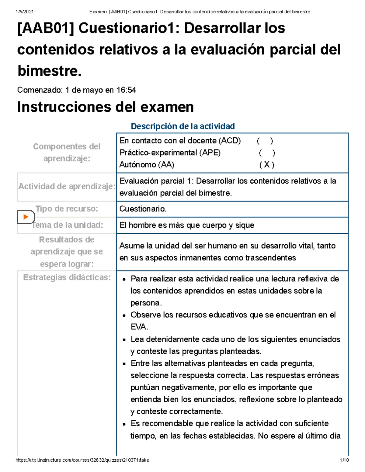 Examen [AAB01] Cuestionario 1 Desarrollar Los Contenidos Relativos A La ...