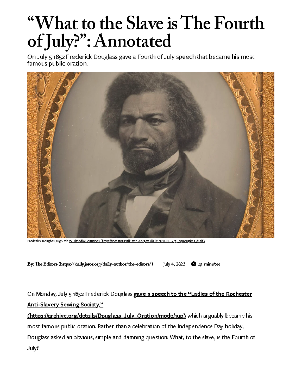 What To The Slave Is The Fourth Of July Annotated - Jstor Daily - “What ...