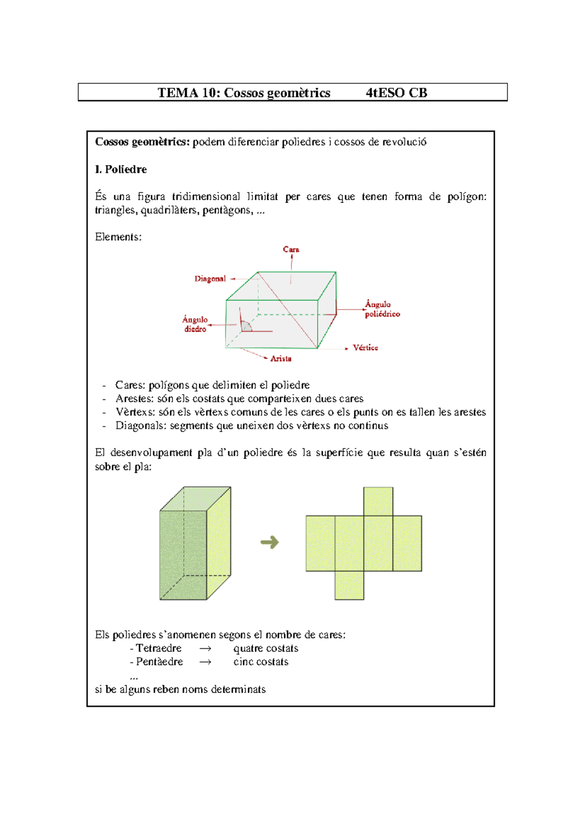 Tema 10 Figures Tridimensionals - Cossos Geomètrics: Podem Diferenciar ...