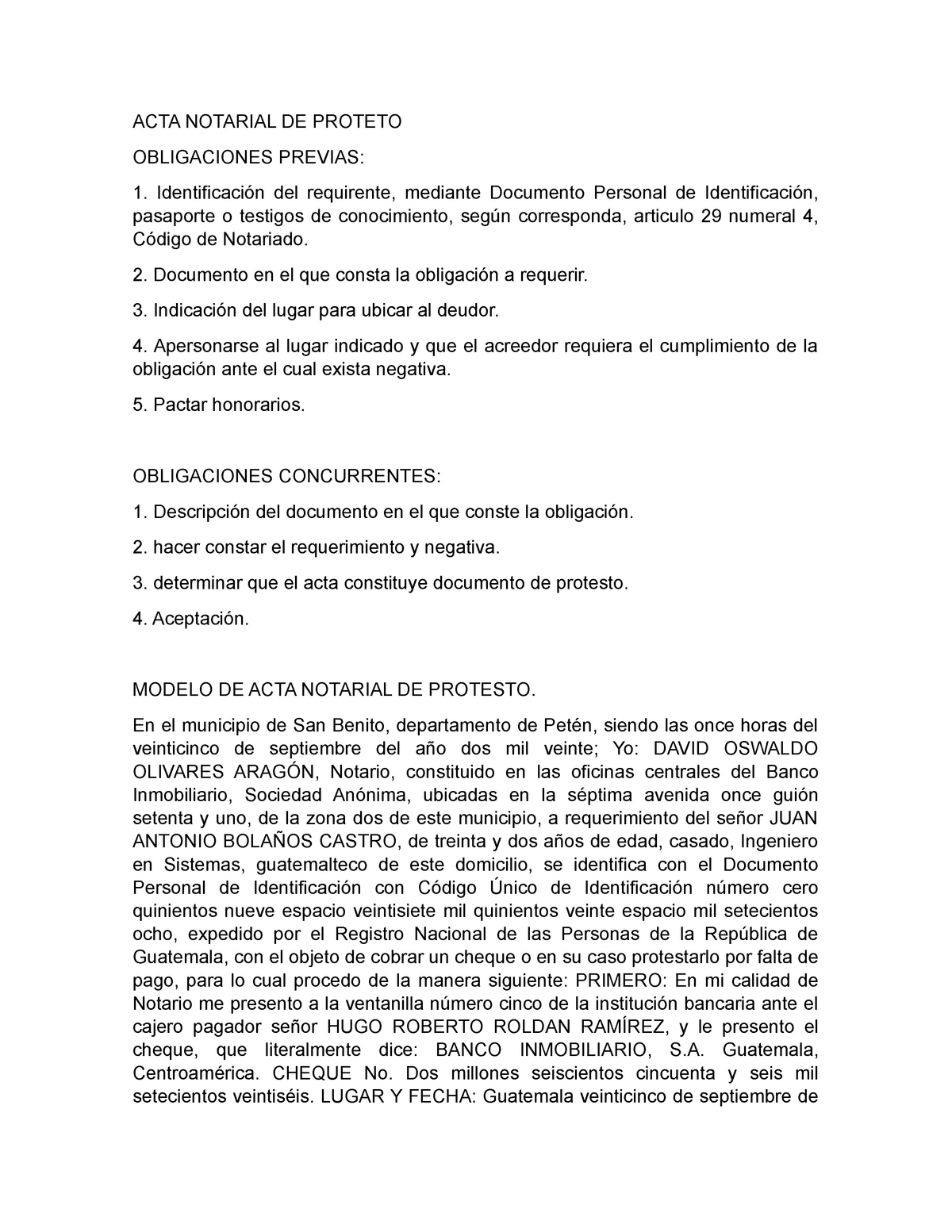 ACTA Notarial DE Protesto - ACTA NOTARIAL DE PROTETO OBLIGACIONES PREVIAS:  Identificación del - Studocu