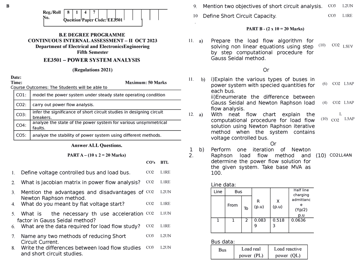 QP EE3501 PSA - Set B - B B DEGREE PROGRAMME CONTINUOUS INTERNAL ...