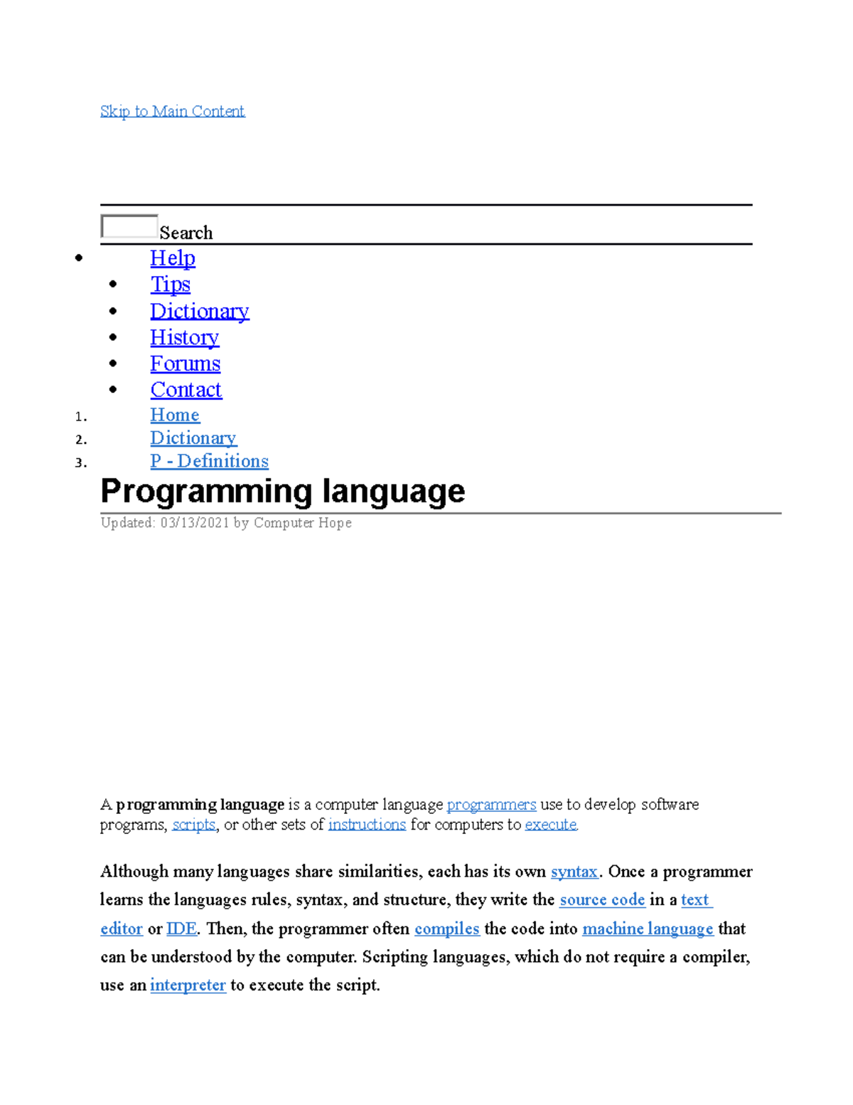 Computer 1 - Skip to Main Content Search Help Tips Dictionary History ...