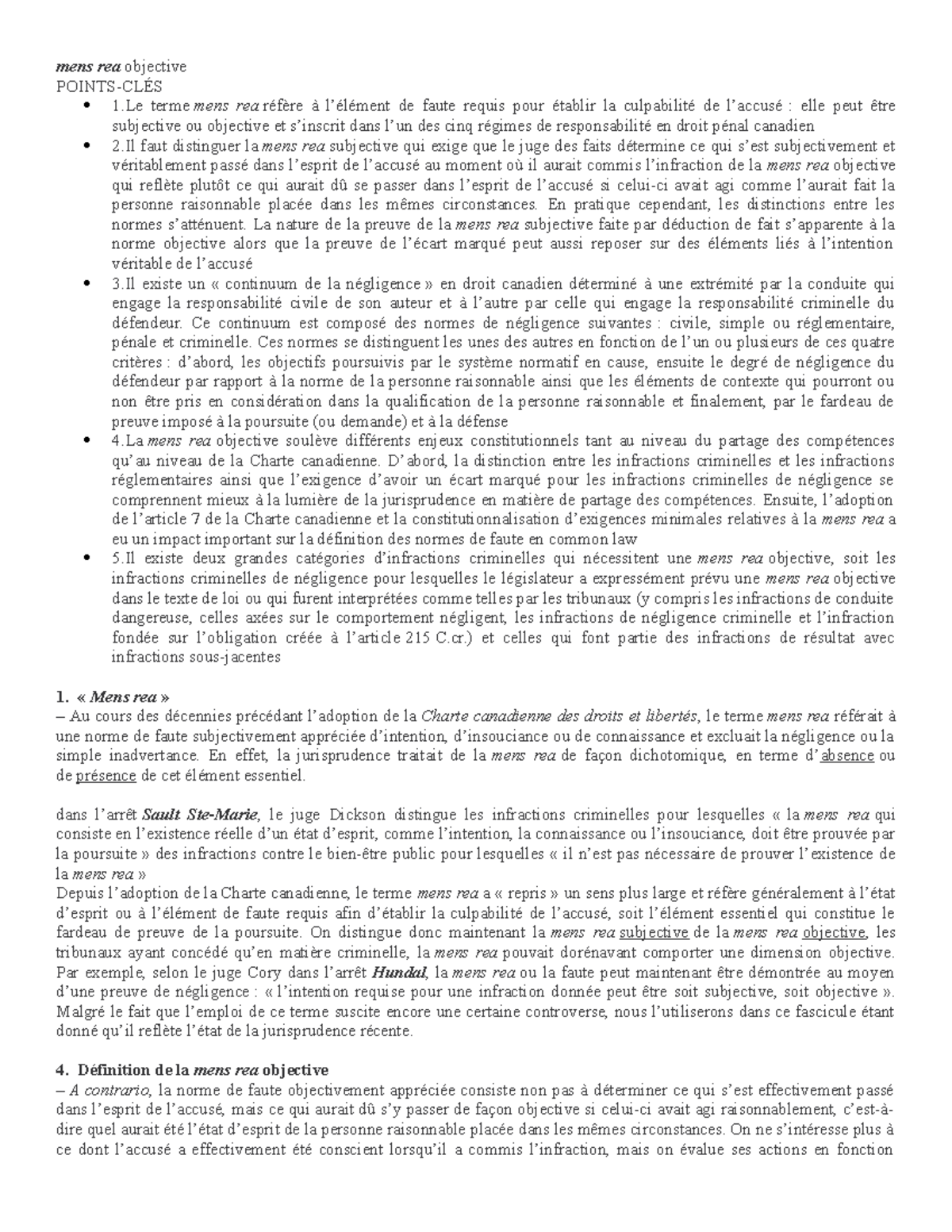 Mens rea objective mens rea objective POINTSCLÉS 1 terme mens rea