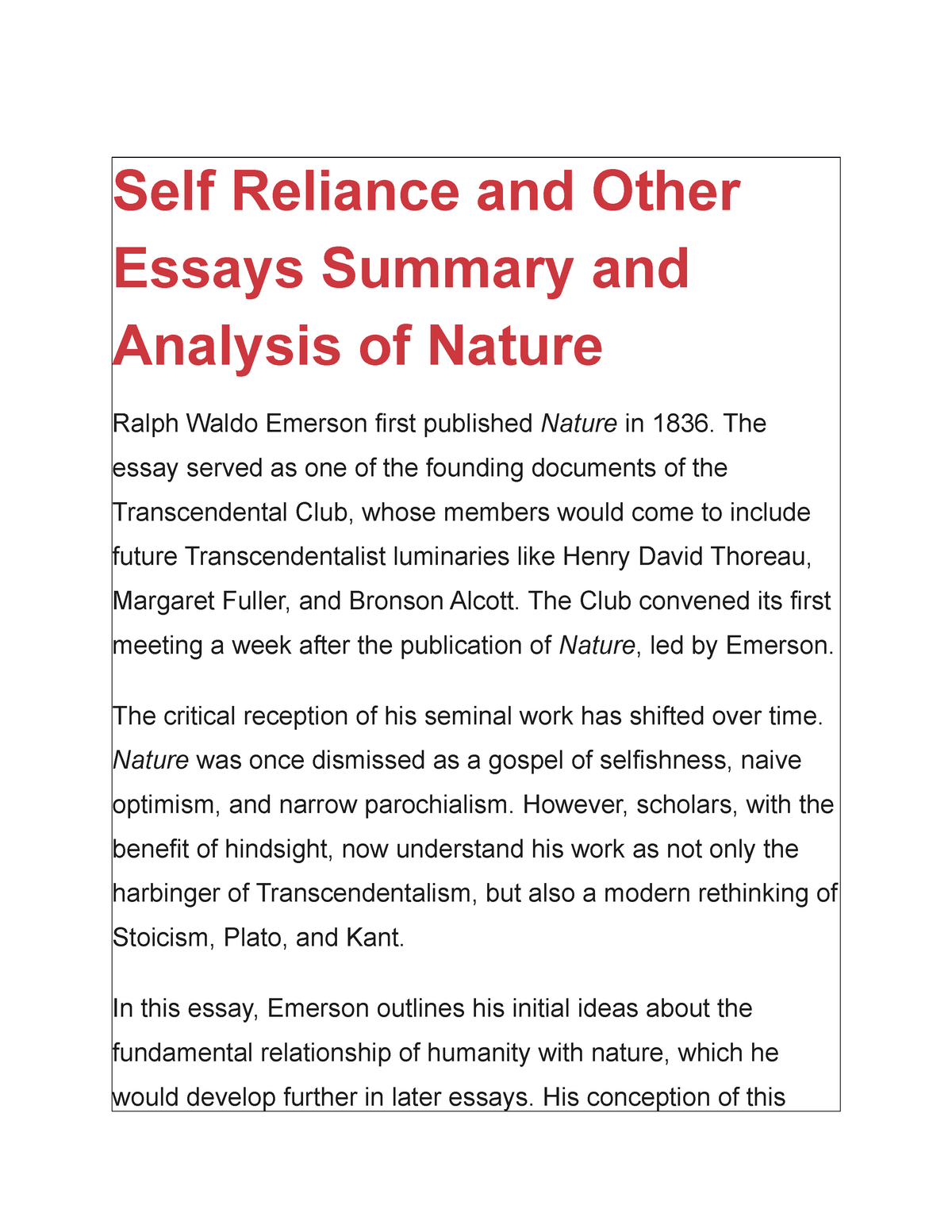 emerson nature and selected essays