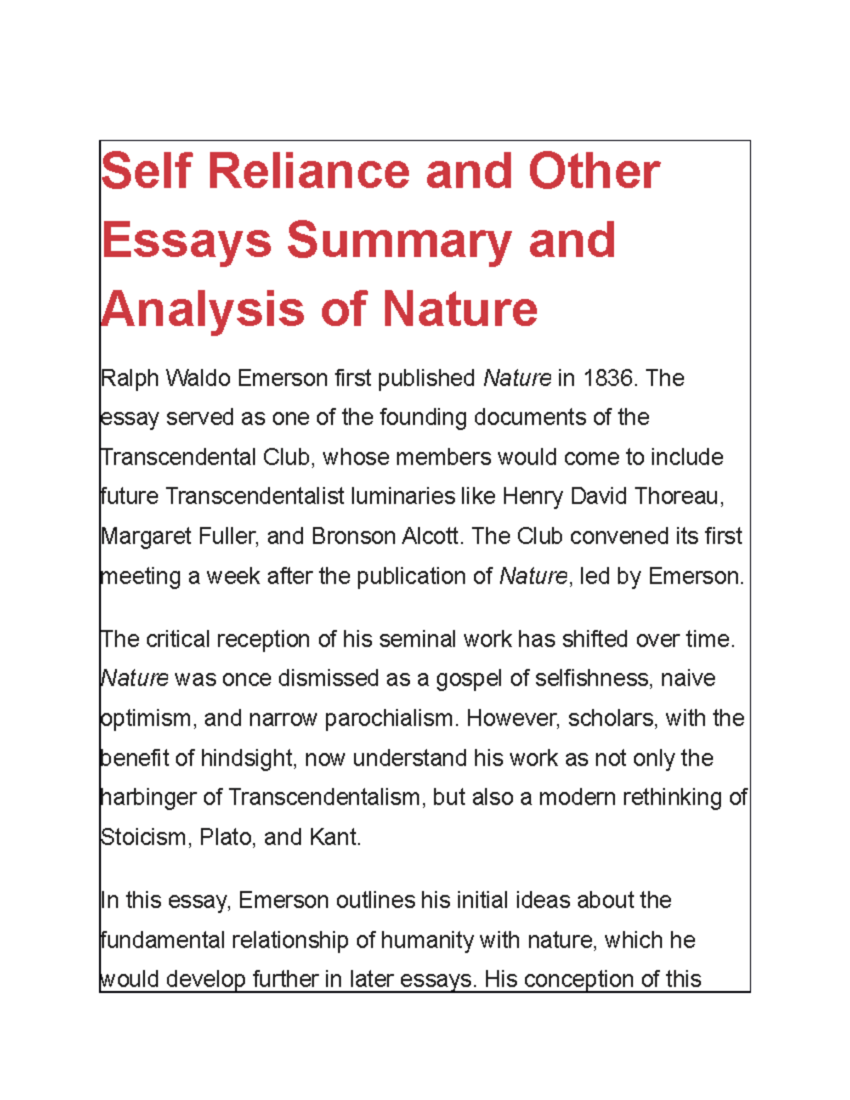 nature essay emerson summary