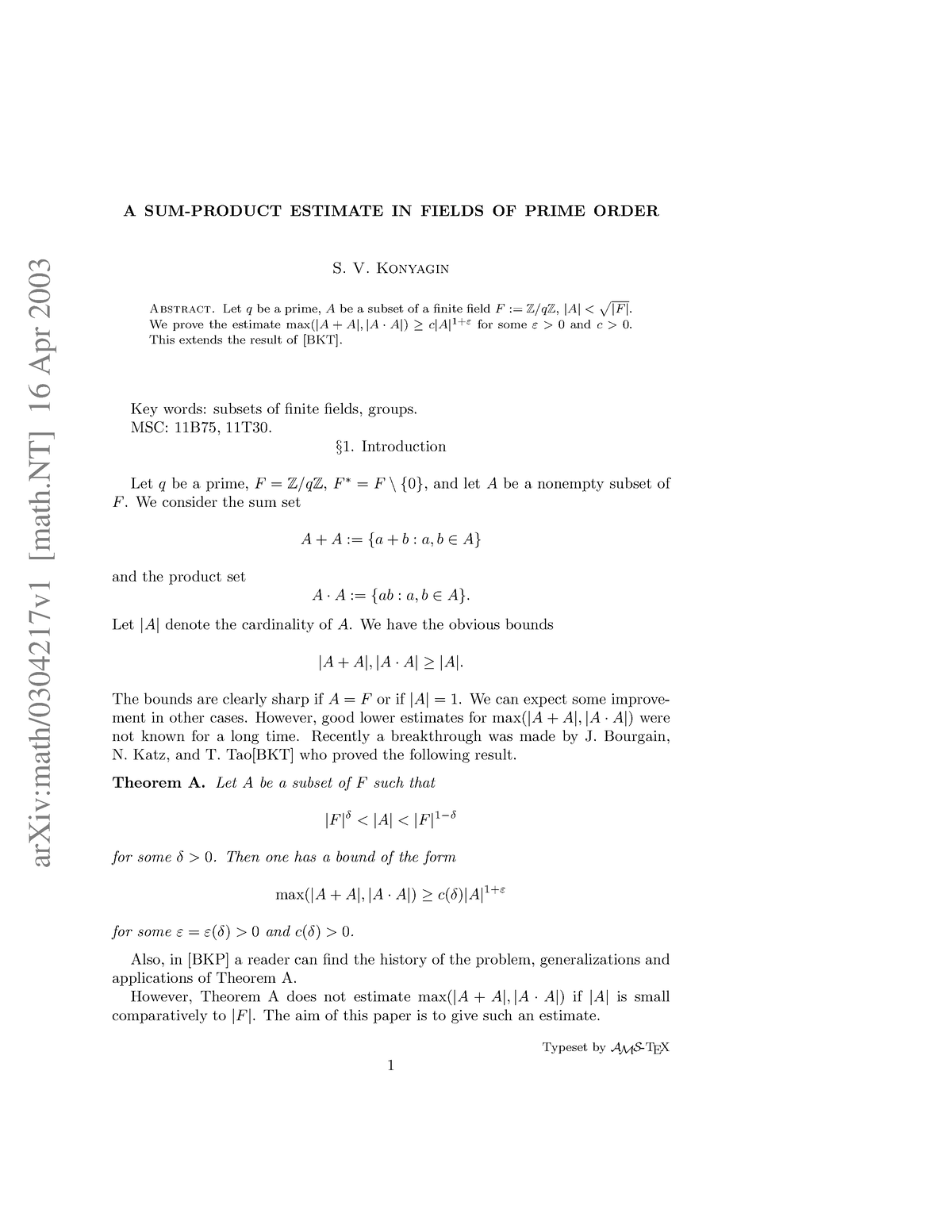 0304217-cours-arxiv-math-0304217v1-math-16-apr-2003-a-sum-product