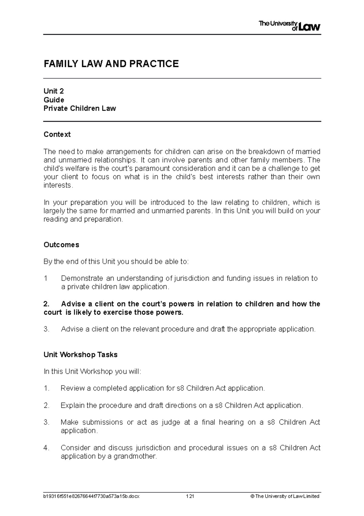 2122 fam ws02 ce01 guide - FAMILY LAW AND PRACTICE Unit 2 Guide Private ...