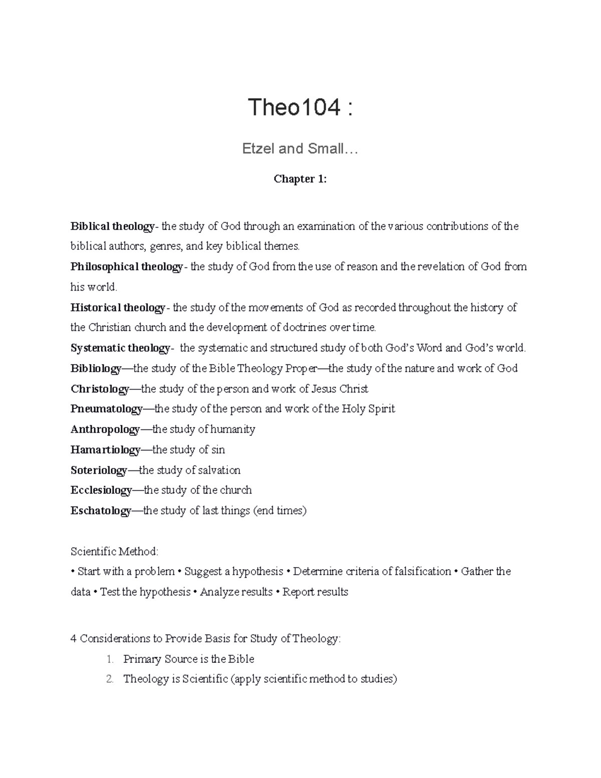 Theo104 Notes - Theo104 : Etzel And Small... Chapter 1: Biblical ...