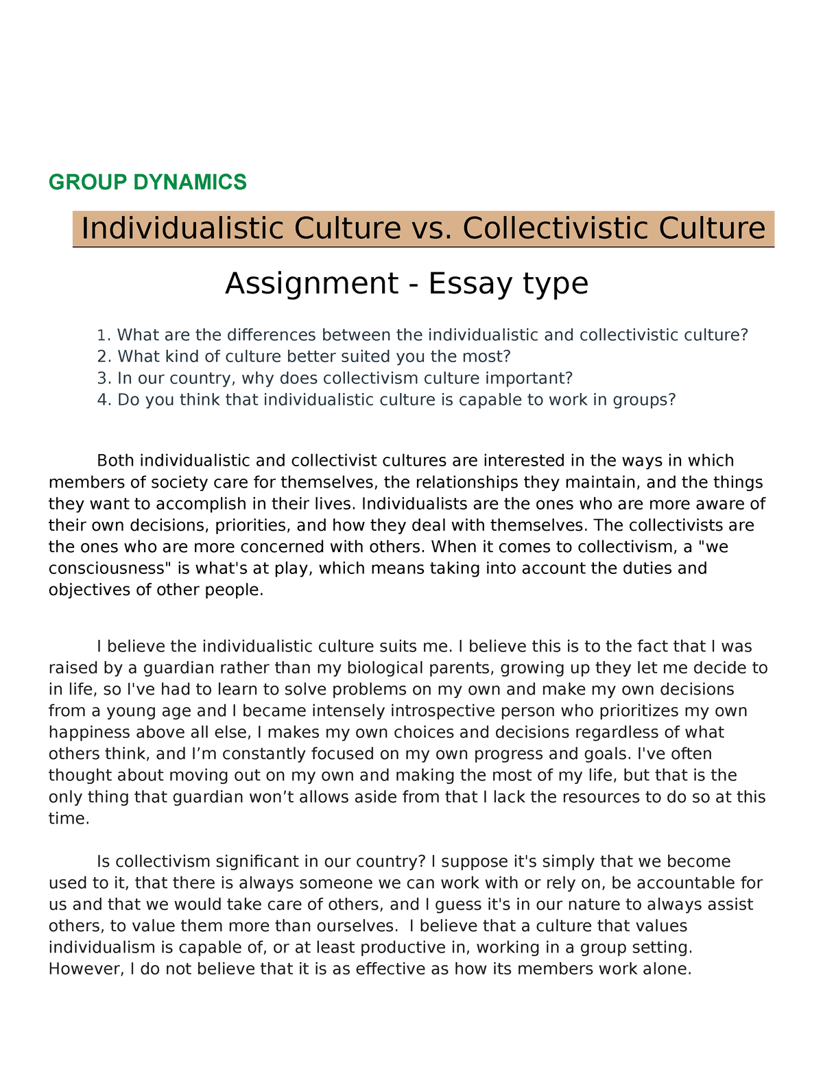 group dynamics assignment