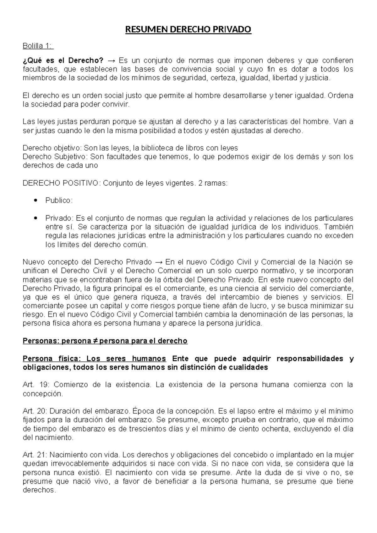 Bolilla 1 - Resumen Derecho Privado - RESUMEN DERECHO PRIVADO Bolilla 1 ...