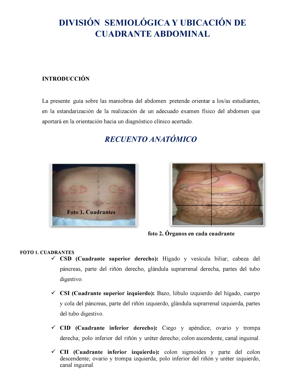 cuadrante de ubicación del páncreas