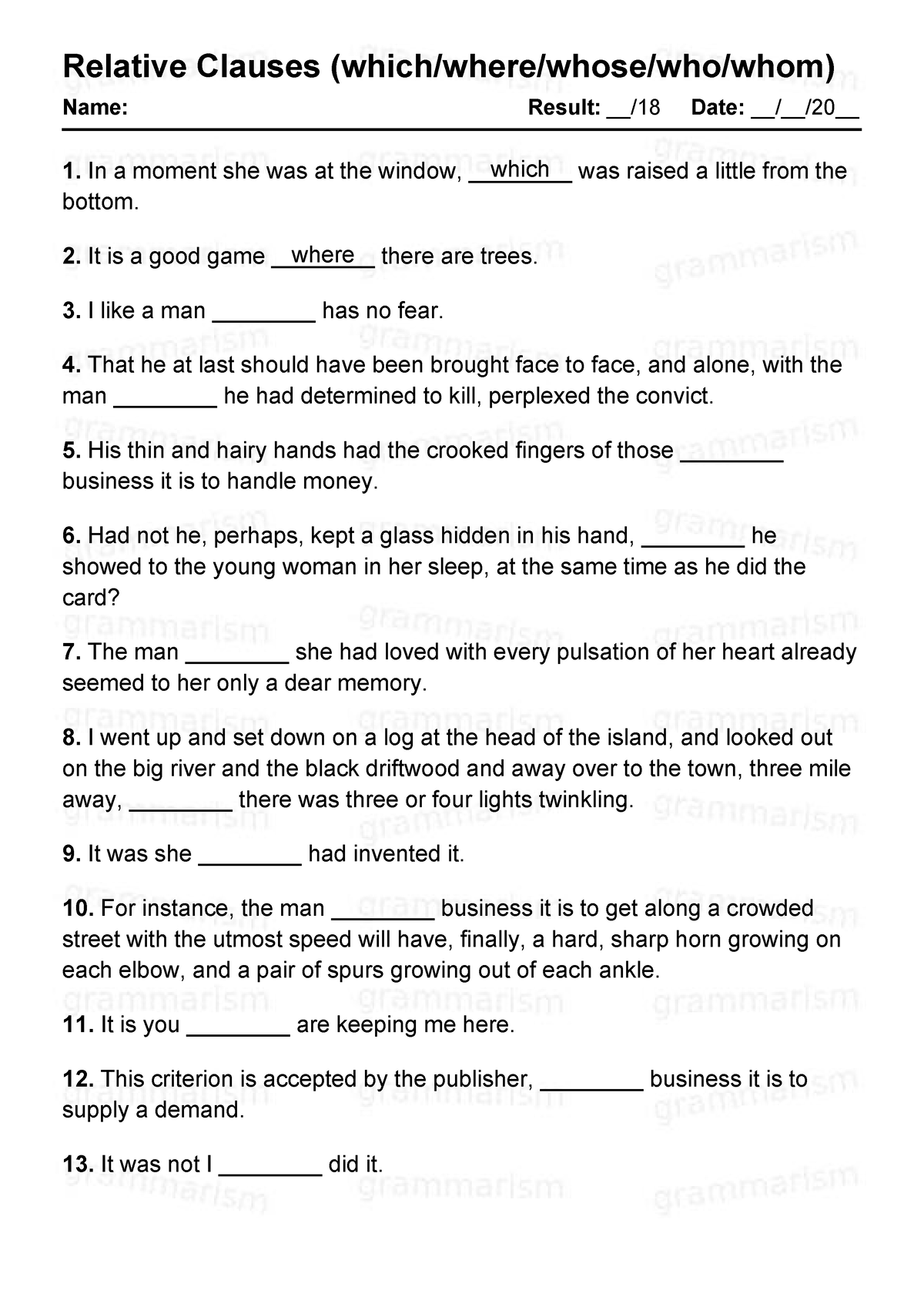 Grammarism Relative Clauses Test 2 1443381 - Relative Clauses (which ...