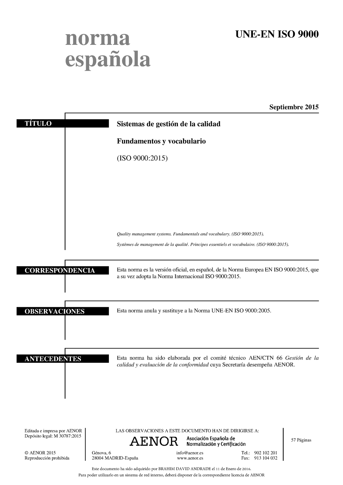 Norma ISO 9000V2015 - Iso - Norma Española UNE-EN ISO 9000 Septiembre ...