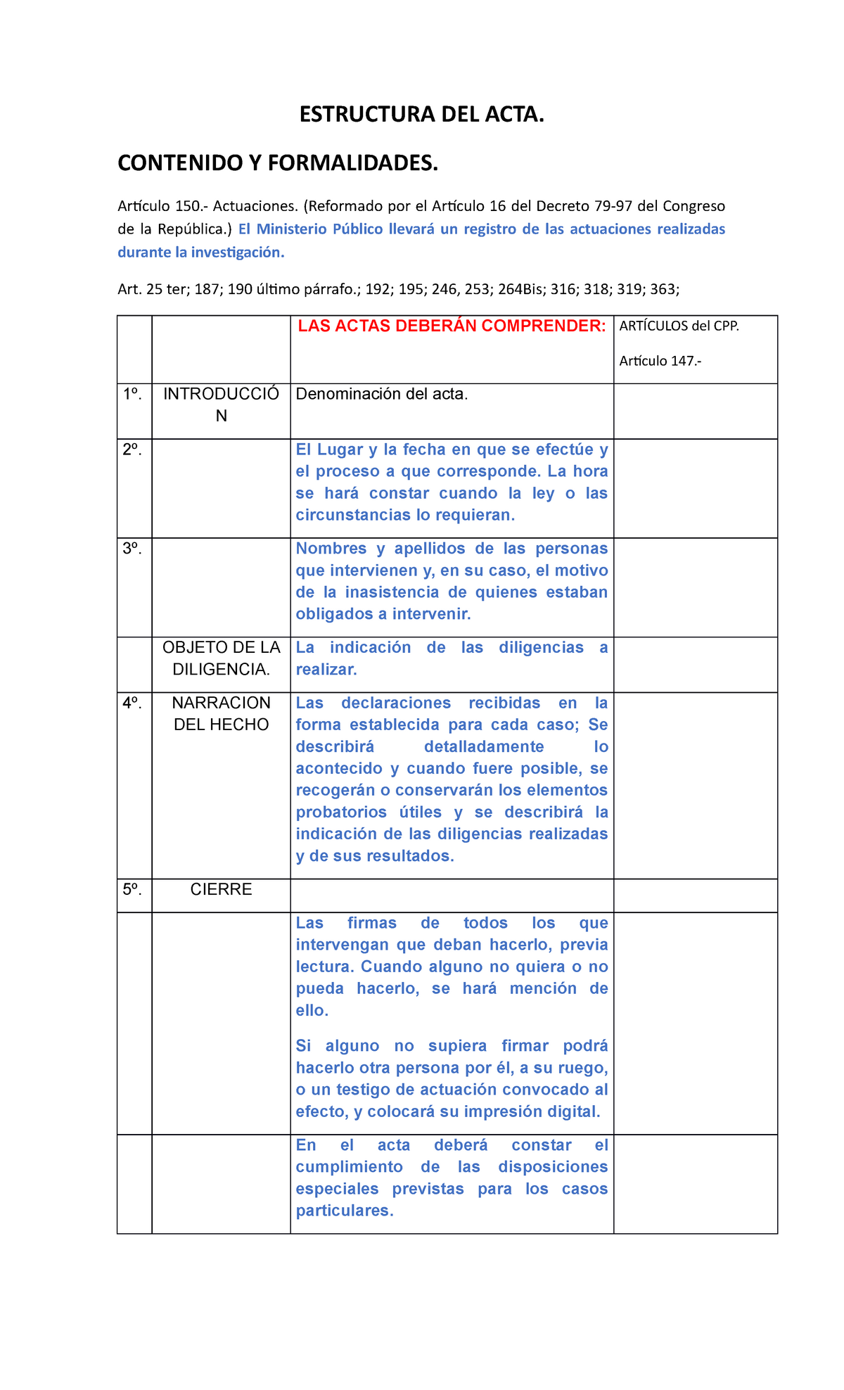 Estructura De Las Actas Estructura Del Acta Contenido Y