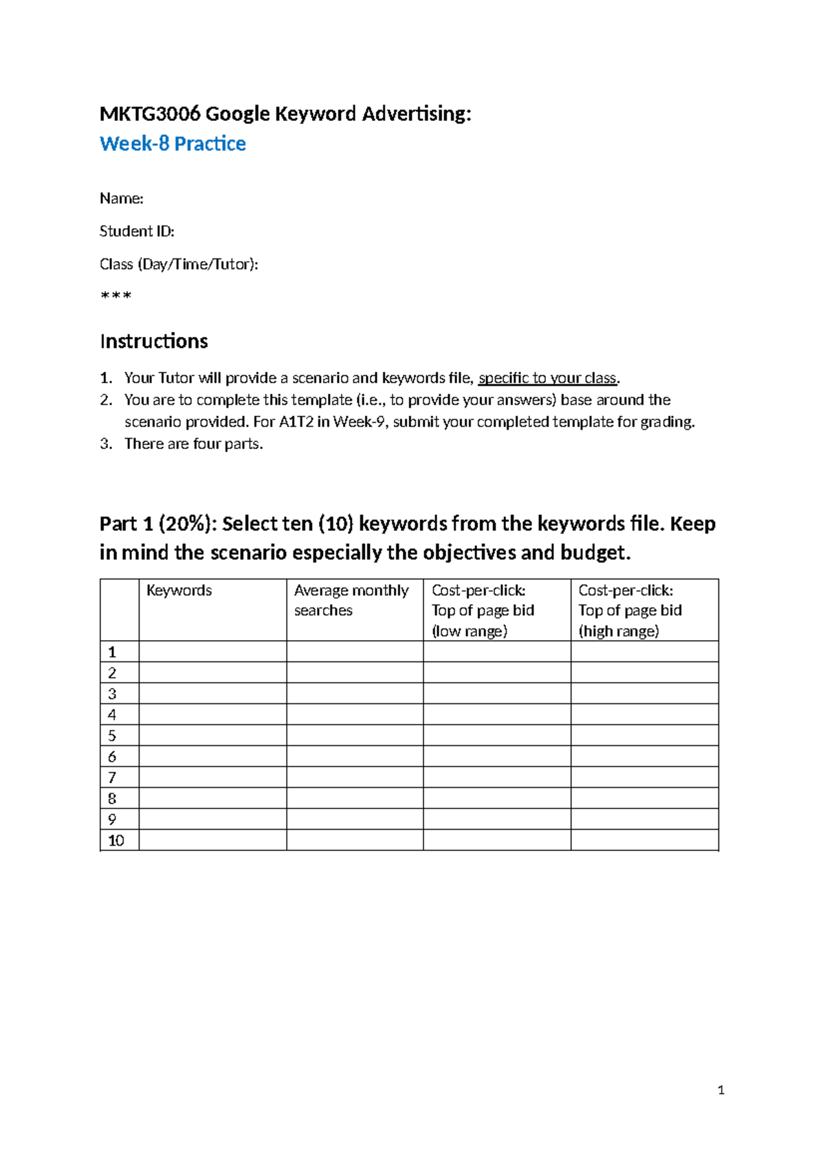MKTG3006 (2024) Practice Keyword Advertising Template copy - MKTG3006 ...