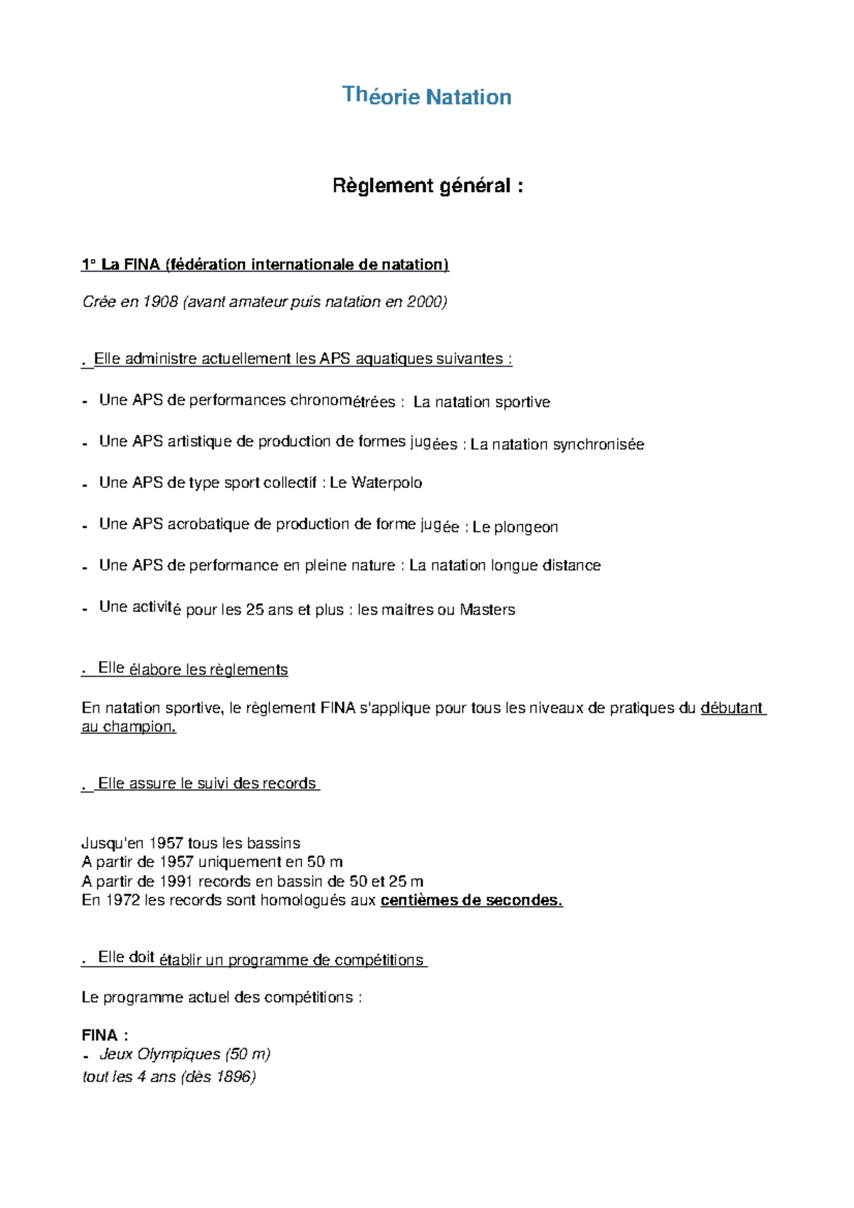 Natation Theorie Notes De Cours 1 Ucbl Studocu