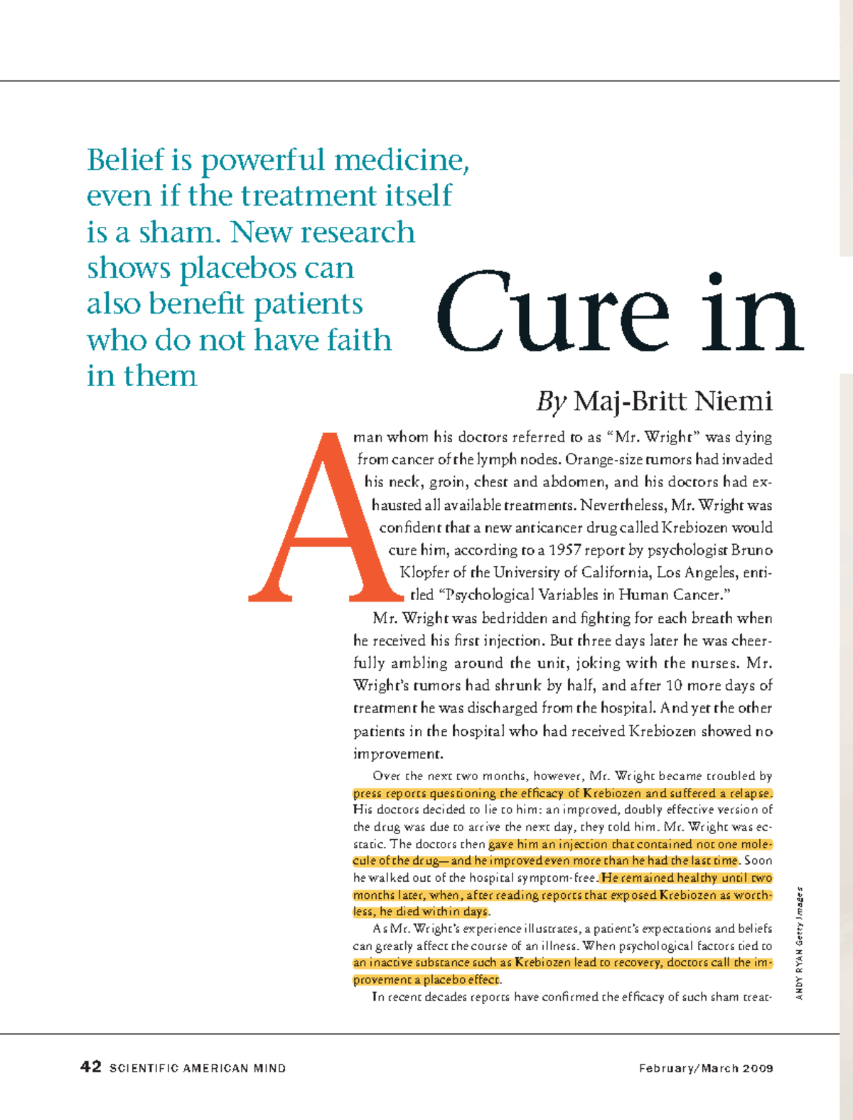 Cure in the mind - writing assignment using reading - ####### 42 S C I ...