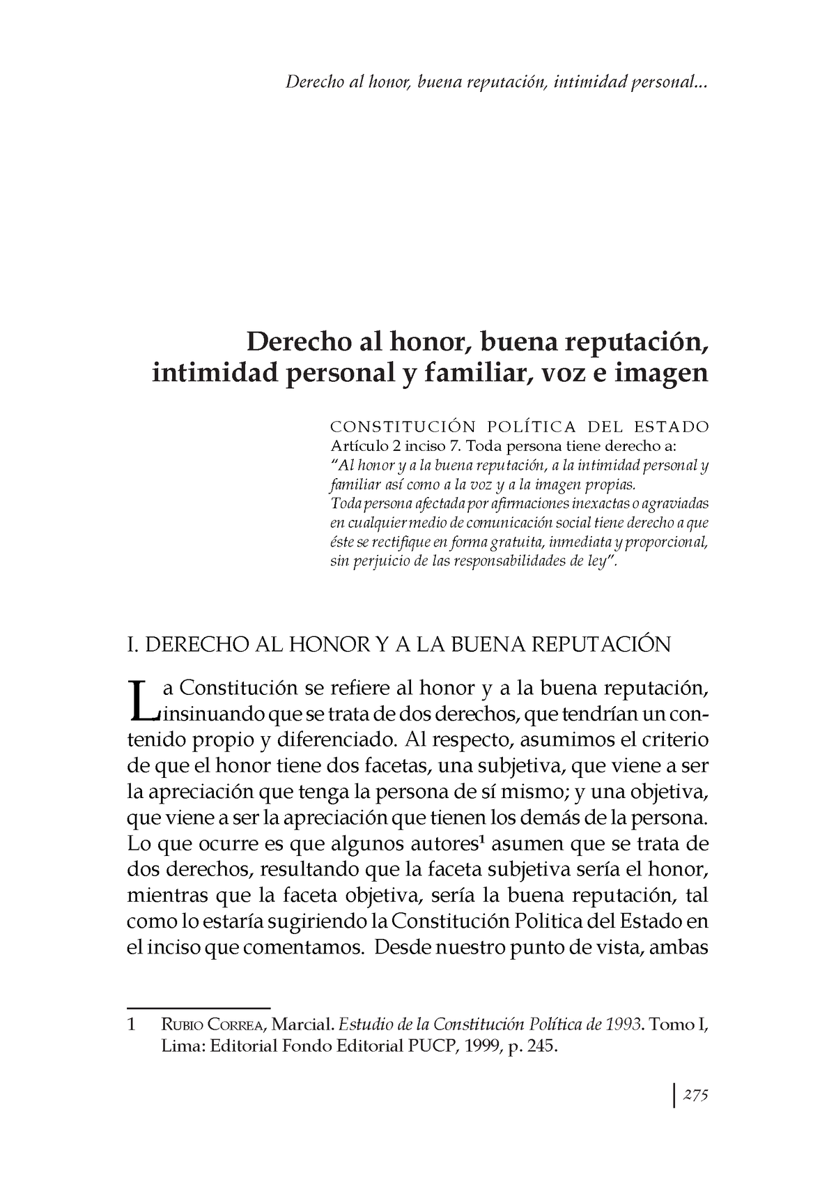 1 - Ddddddddd - Derecho Al Honor, Buena ReputaciÛn, Intimidad Personal ...