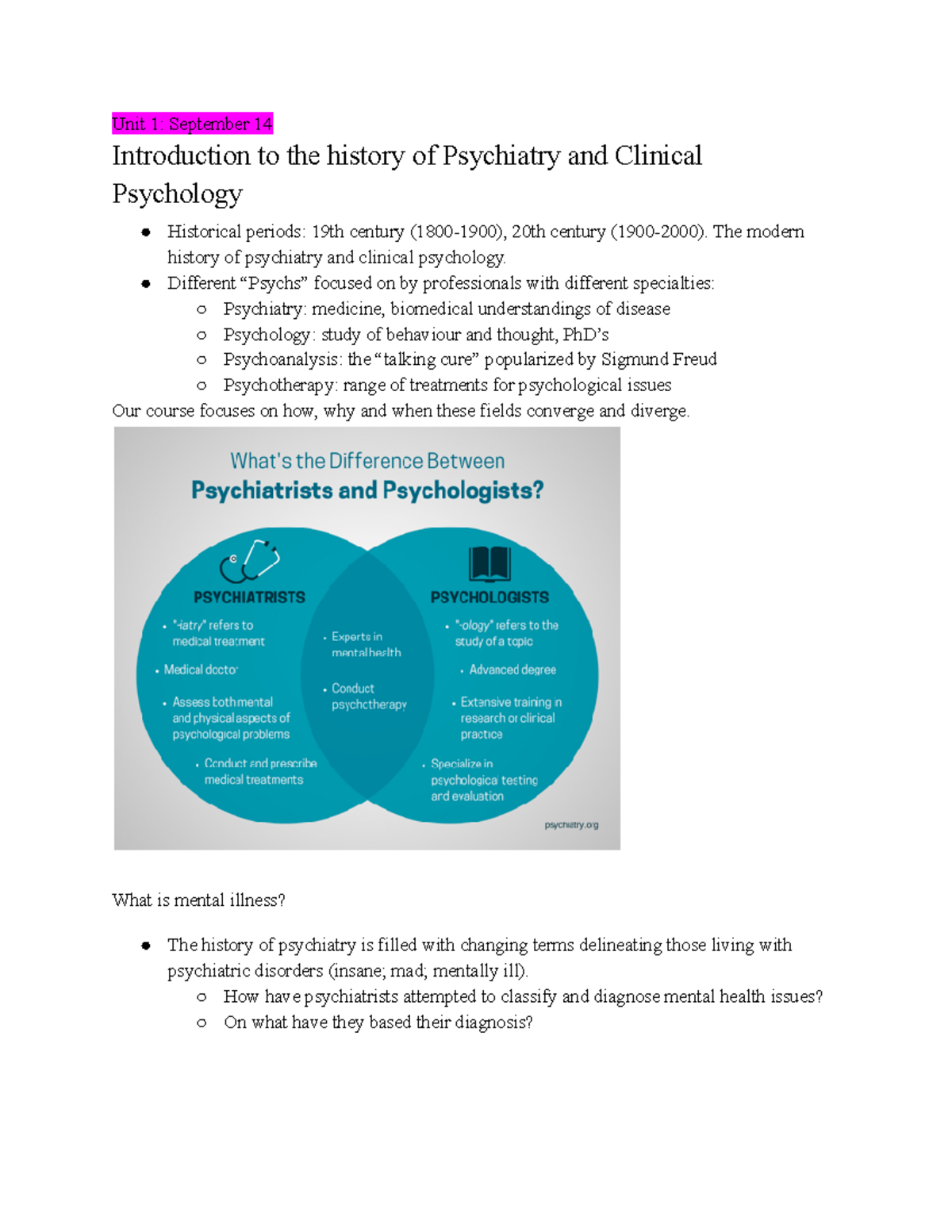 PSYC 2621 Notes - history of clinical psychology, second year course ...