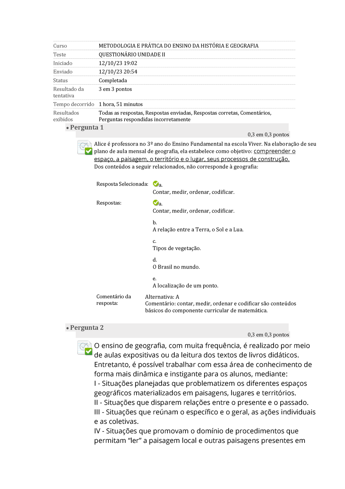 Metodologia E Prática Do Ensino Da História E Geografia Questionários Ii E Iii Curso 7912