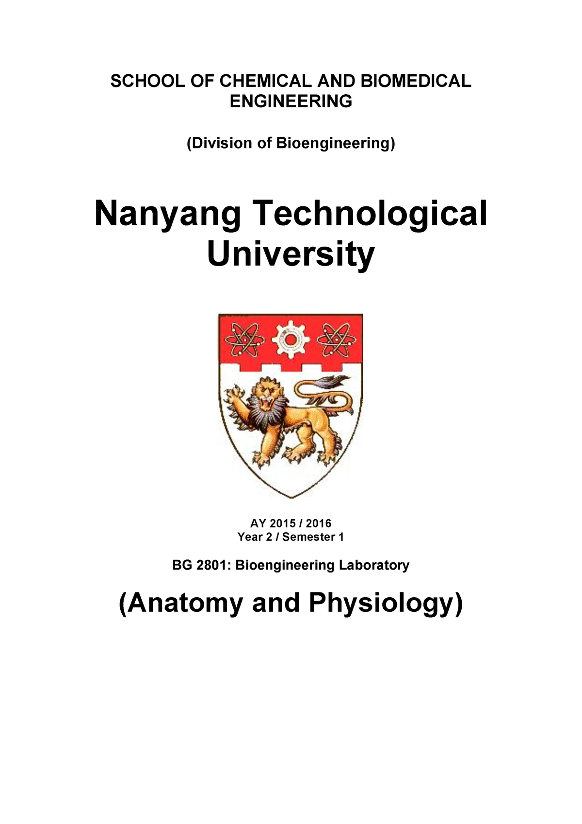 Anatomy And Physiology - SCHOOL OF CHEMICAL AND BIOMEDICAL ENGINEERING ...