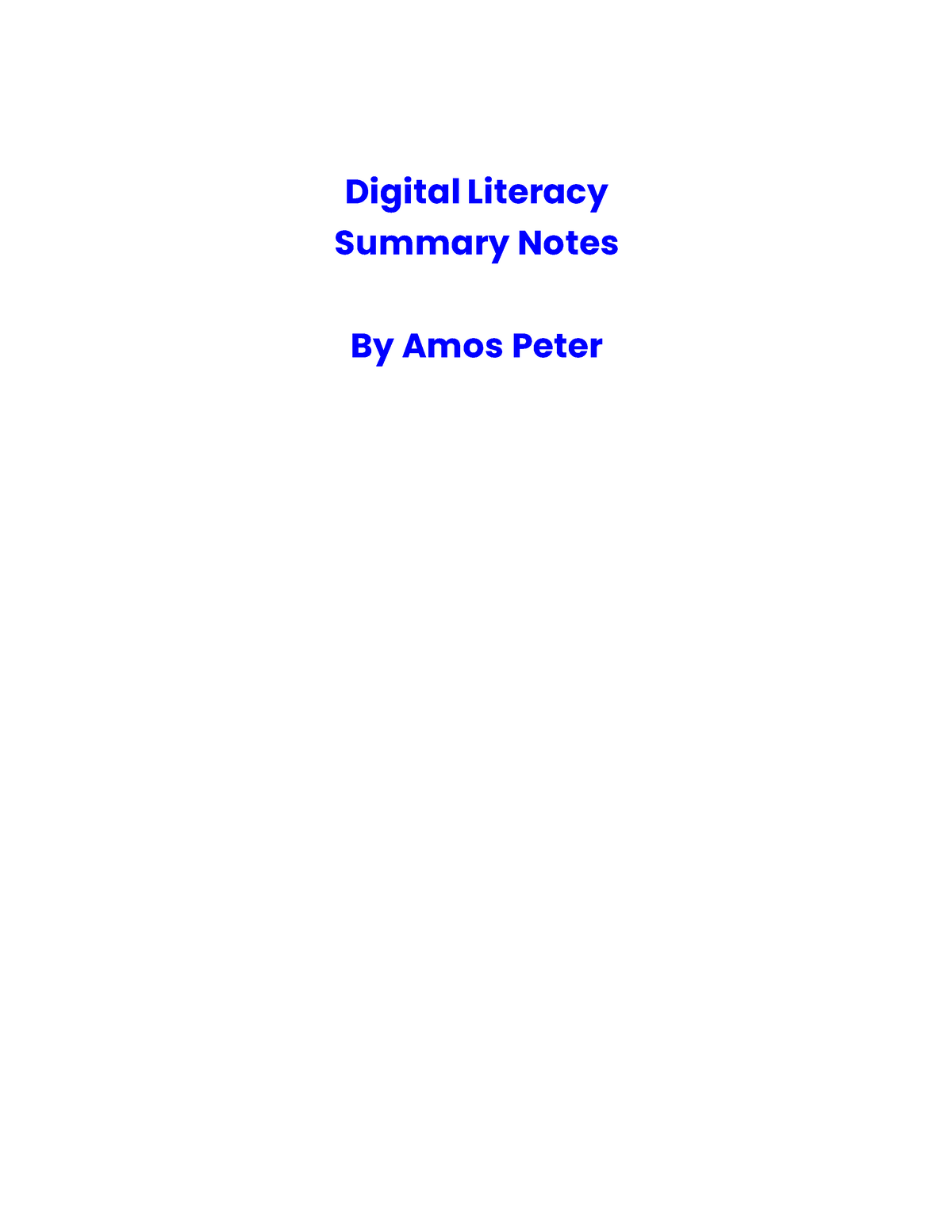 Digital Literacy Summary Notes - Digital Literacy Summary Notes By Amos ...