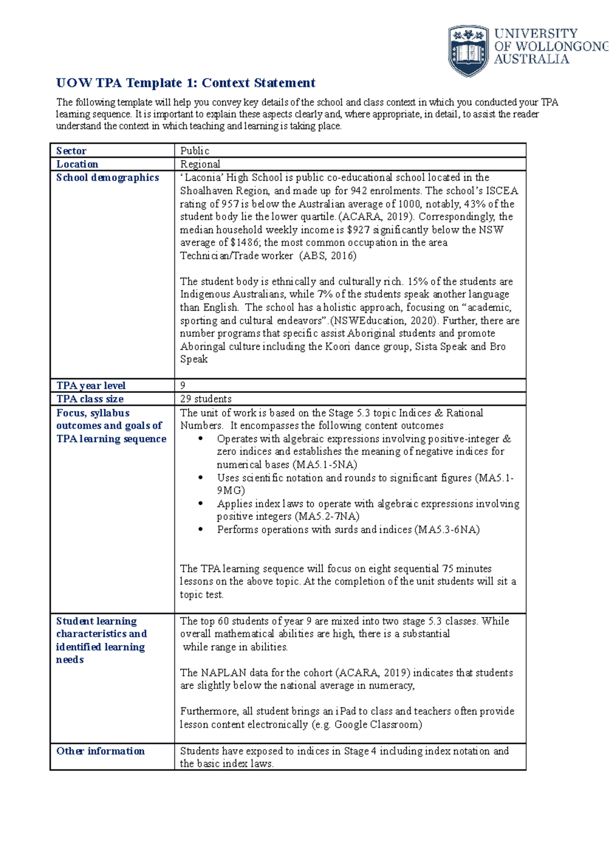 Task1 Tpa Plan For Evidence Collection Cohort 2 Standen 4249690 - Uow 