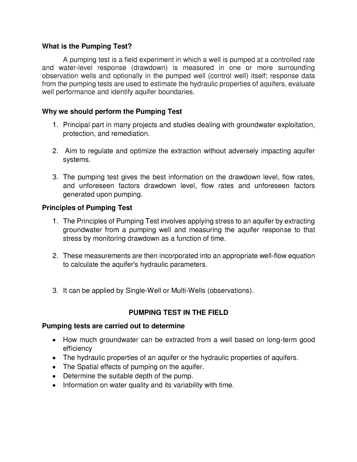 Pumping-TEST - Pumping Test purposes - What is the Pumping Test? A ...