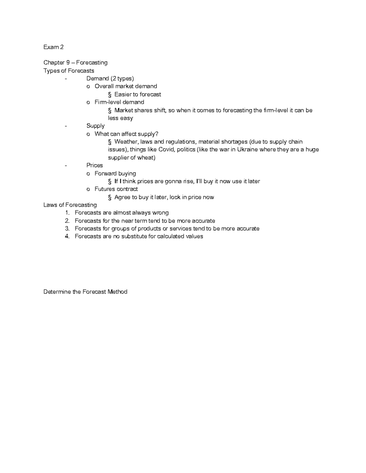 Unit 2 SCM - SCM SOLO - Exam 2 Chapter 9 – Forecasting Types of ...