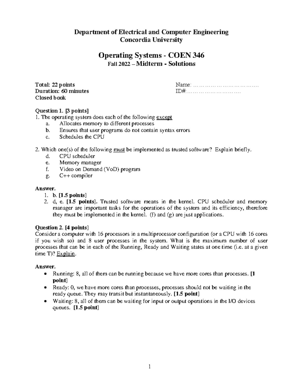 Midterm Fall 2022 + Solutions 1 Department of Electrical and Computer