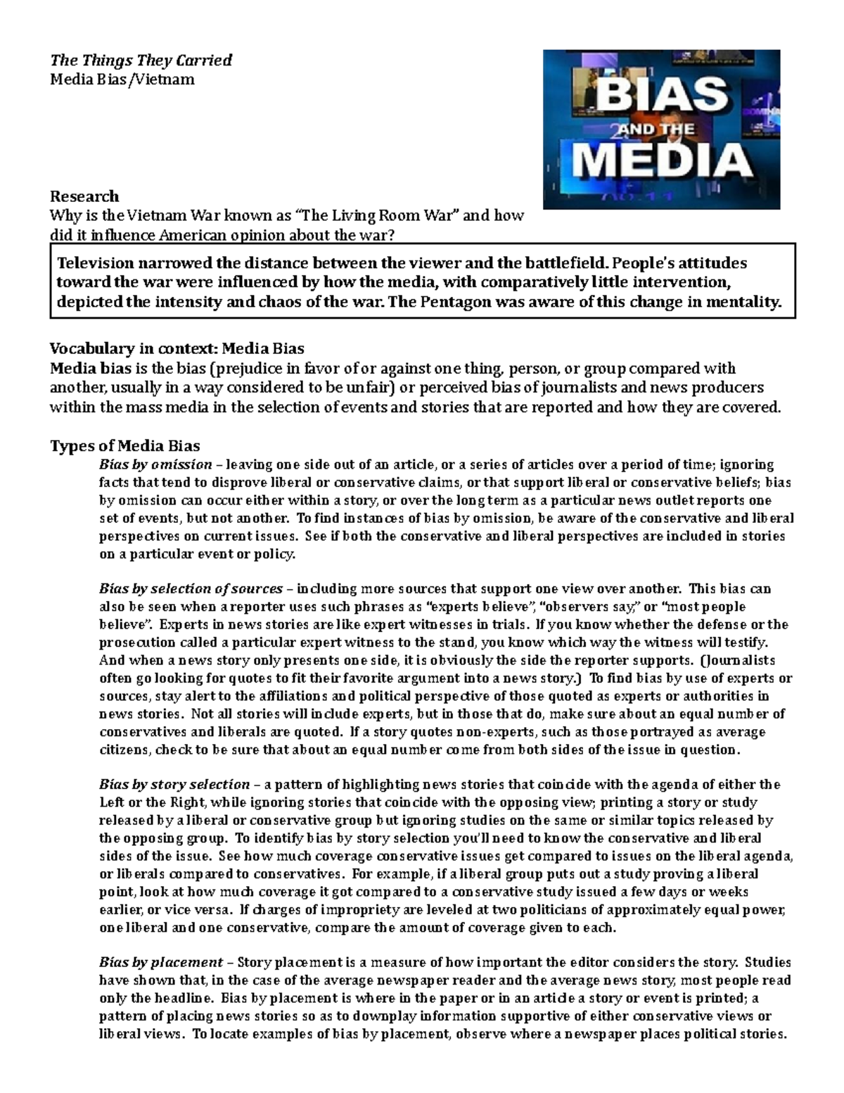 Vietnam Media Bias - dflfdkhljlk - The Things They Carried Media Bias ...