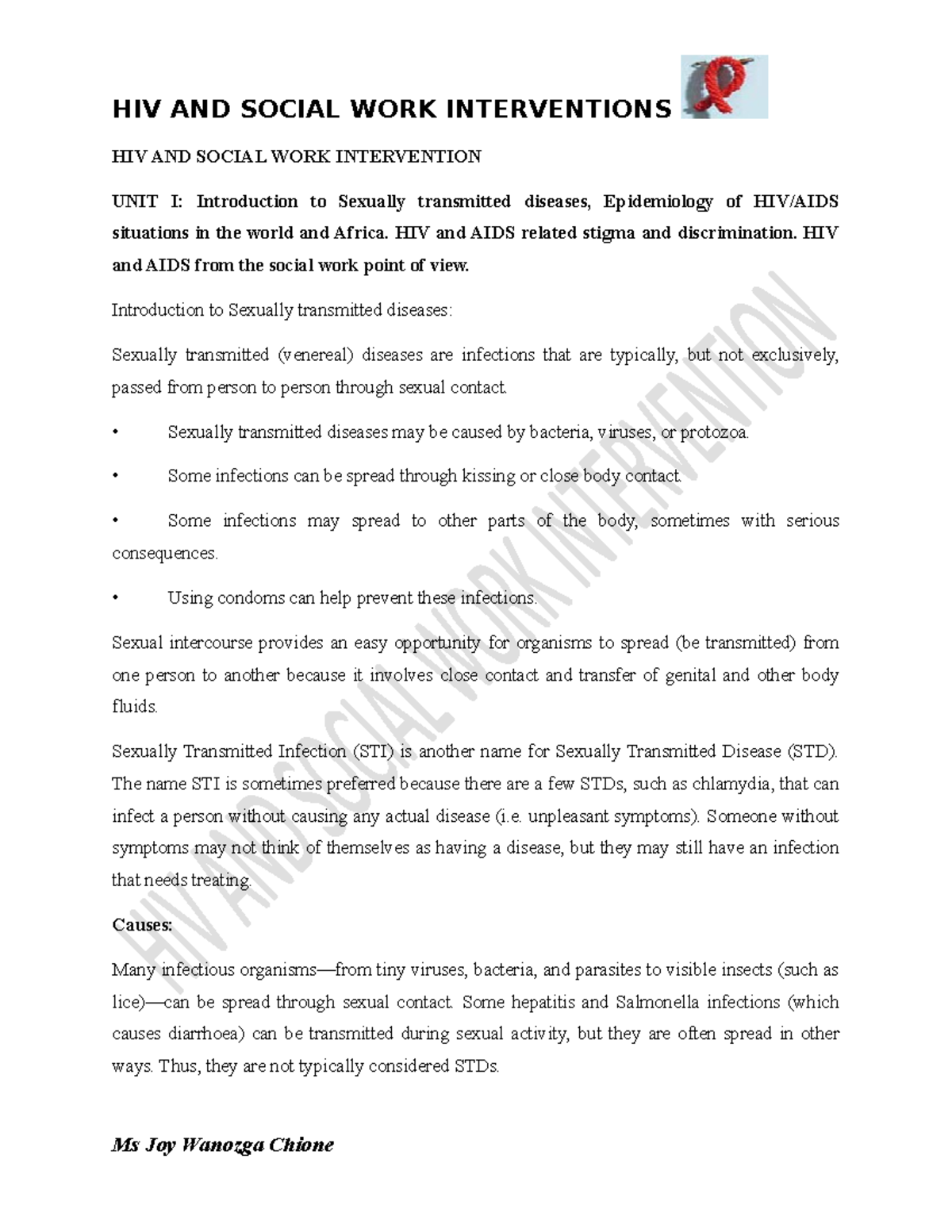 HIV AND Social WORK Intervention Notes HIV AND SOCIAL WORK