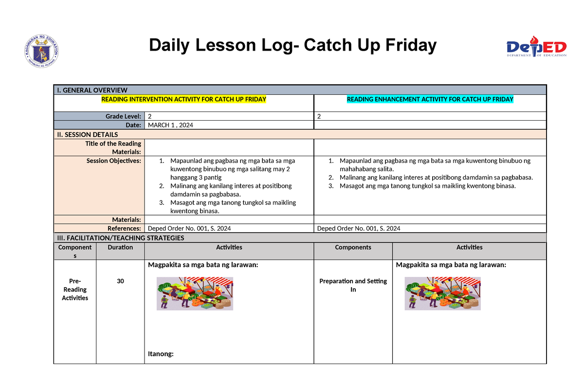 CatchUpFridayDLL Reading Daily Lesson Log Catch Up Friday I