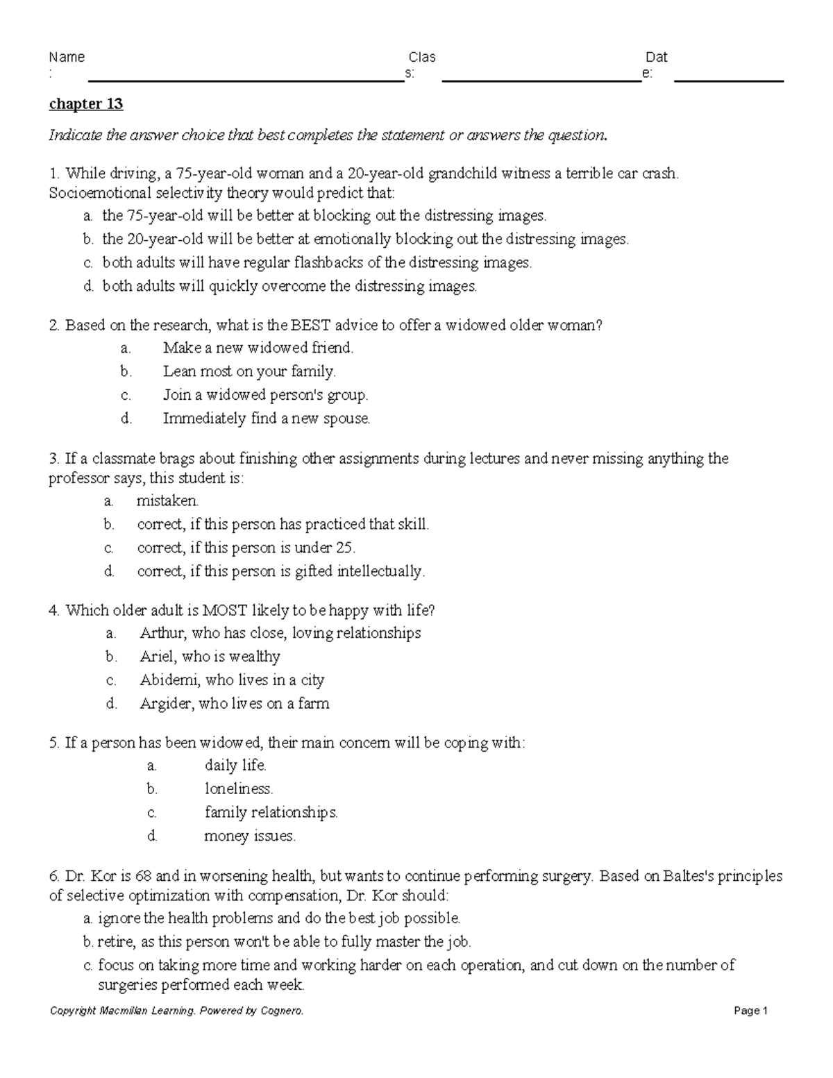 Chapter 13 - study guide - : s: e: chapter 13 Indicate the answer ...