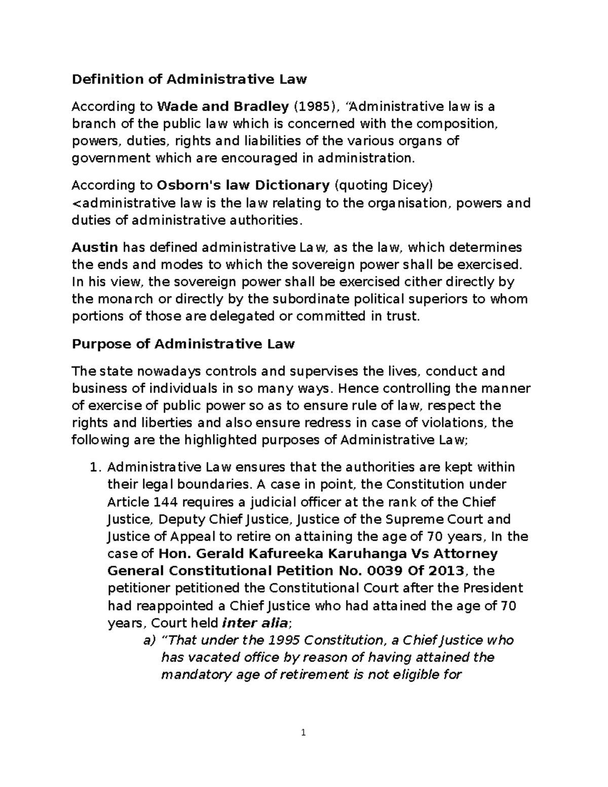 Admin LAW Discussion course work Definition of Administrative Law